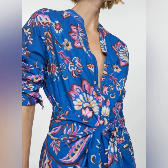 Mango Women’s Pleated Floral Print Midi Dress size 6